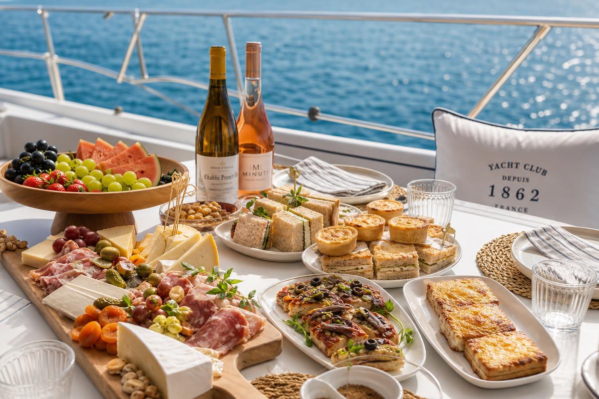 Menu Français – plateau gastronomique servi à bord du yacht